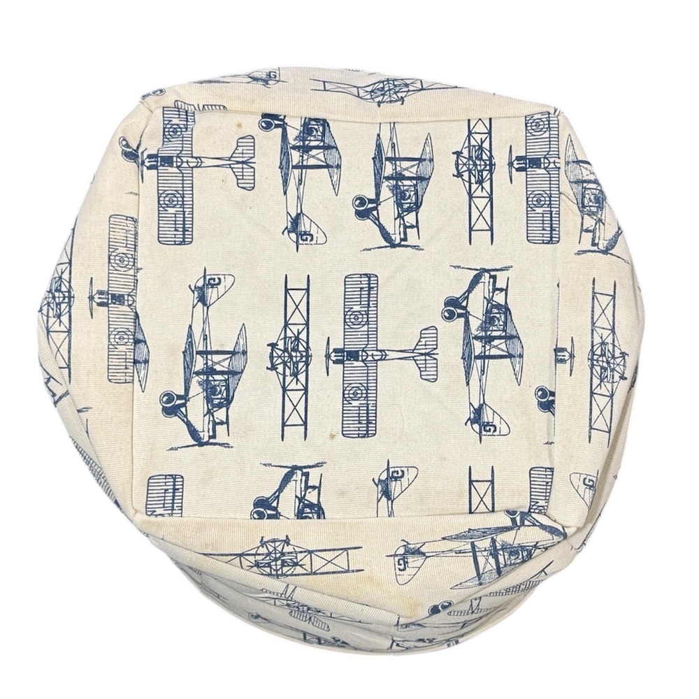 XL 19” Canvas Storage Toy Laundry Bin with Vintage Airplane Print - Neutral Blue - Picture 3 of 5